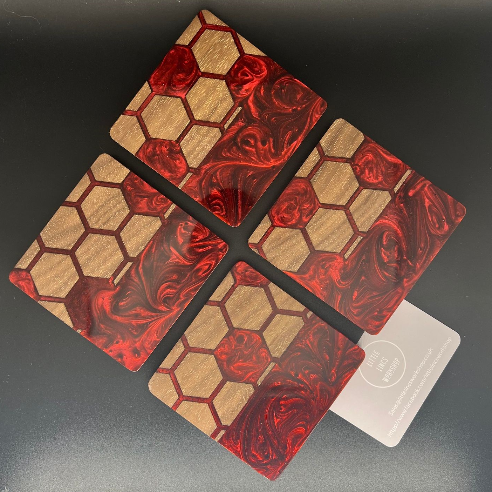 Hexagon Patterned Coasters-<p>Red - Set off 2</p>