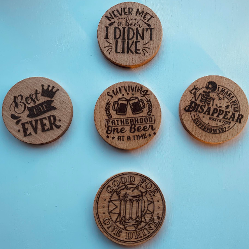 Laser engraved bottle opener coaster-