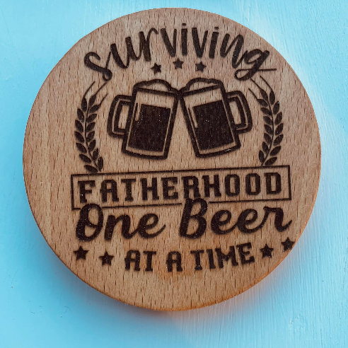 Laser engraved bottle opener coaster-