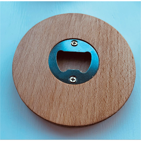 Laser engraved bottle opener coaster-